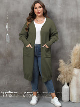 Long Sleeve Pocketed Plus Size Open Front Cardigan - MXSTUDIO.COM