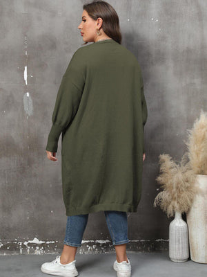 Long Sleeve Pocketed Plus Size Open Front Cardigan - MXSTUDIO.COM