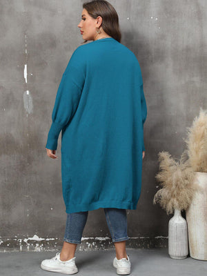 Long Sleeve Pocketed Plus Size Open Front Cardigan - MXSTUDIO.COM