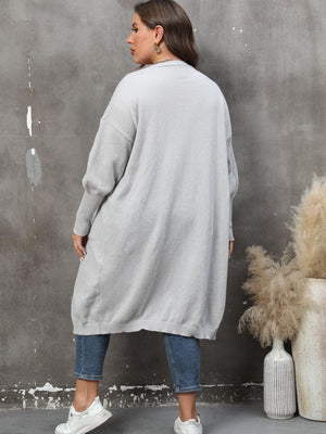 Long Sleeve Pocketed Plus Size Open Front Cardigan - MXSTUDIO.COM