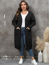 Long Sleeve Pocketed Plus Size Open Front Cardigan - MXSTUDIO.COM