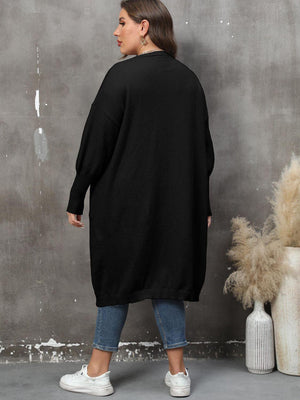 Long Sleeve Pocketed Plus Size Open Front Cardigan - MXSTUDIO.COM