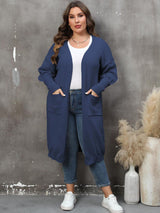 Long Sleeve Pocketed Plus Size Open Front Cardigan - MXSTUDIO.COM