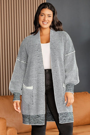 Longline Cloudy Blue Plus Size Open Front Cardigan - MXSTUDIO.COM