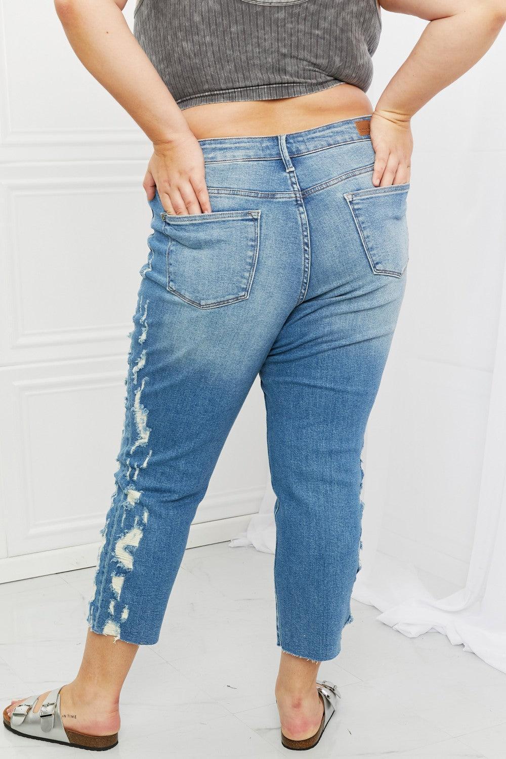 Look Great Plus Size Distressed Cropped Jeans - MXSTUDIO.COM