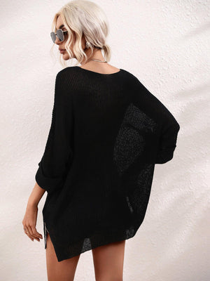 Loose and Comfy Knit Boat Neck Tunic Top - MXSTUDIO.COM