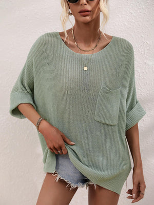 Loose and Comfy Knit Boat Neck Tunic Top - MXSTUDIO.COM