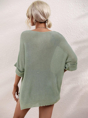 Loose and Comfy Knit Boat Neck Tunic Top - MXSTUDIO.COM