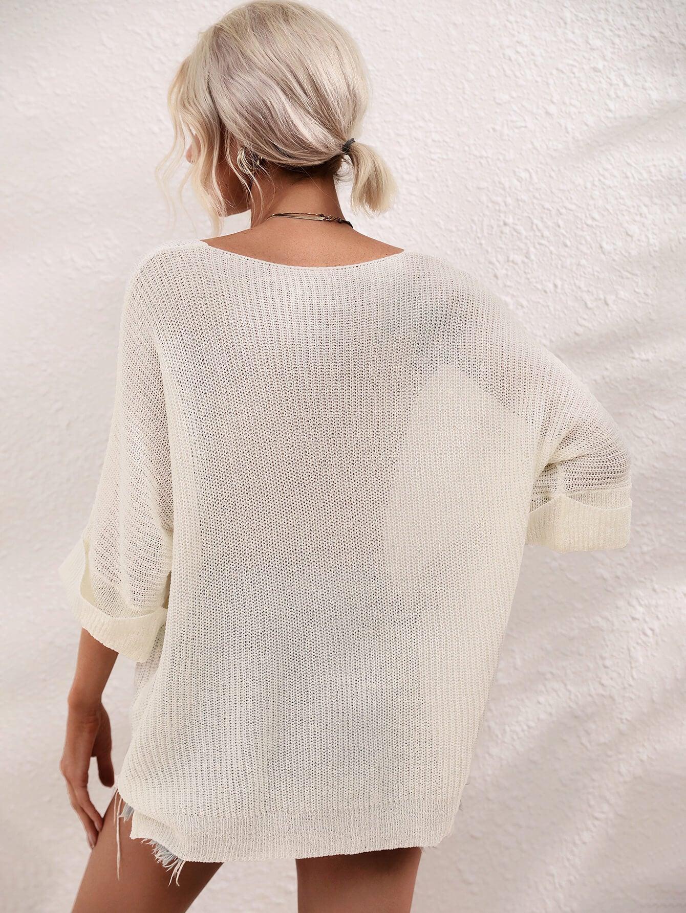 Loose and Comfy Knit Boat Neck Tunic Top - MXSTUDIO.COM