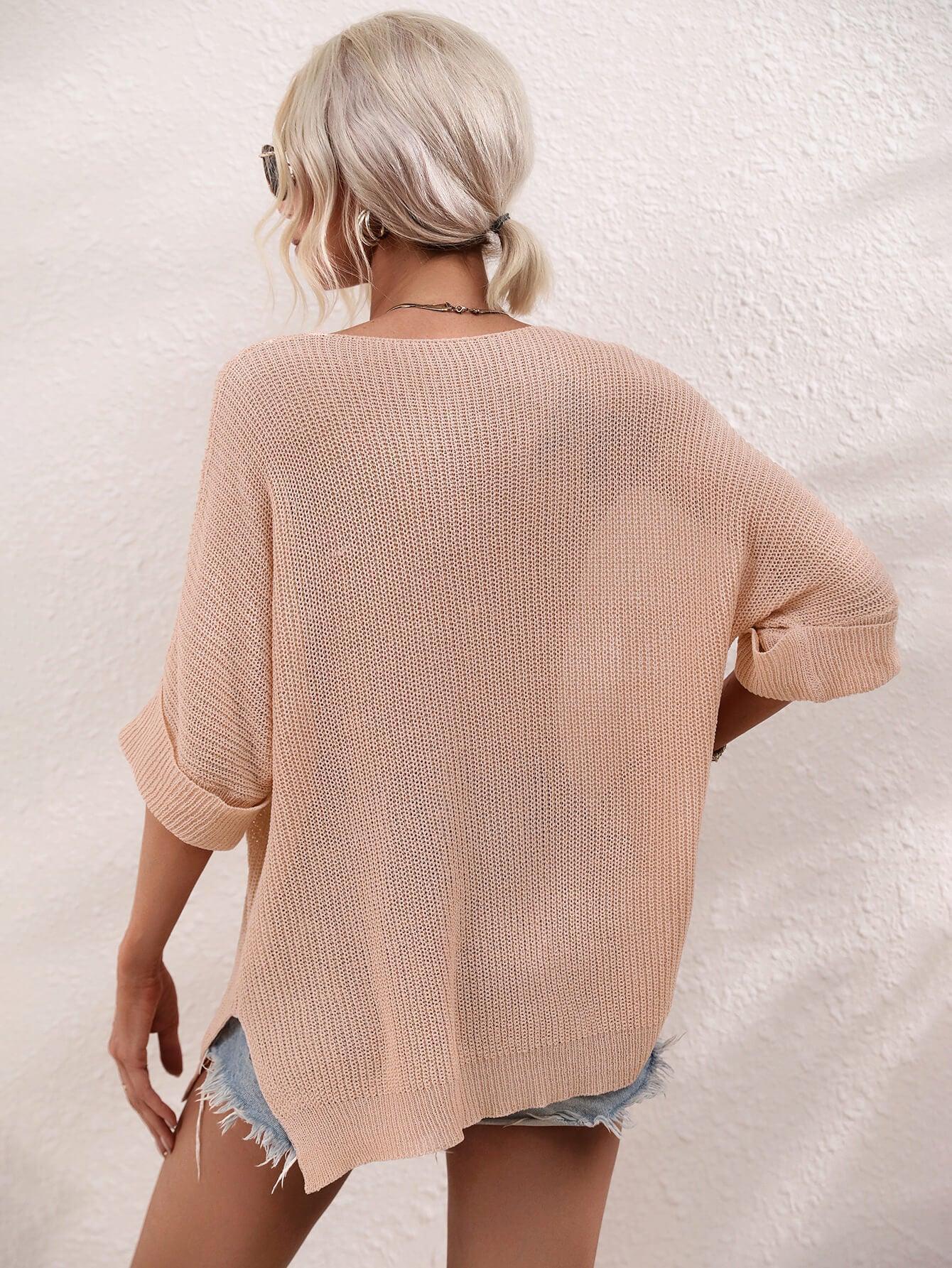 Loose and Comfy Knit Boat Neck Tunic Top - MXSTUDIO.COM