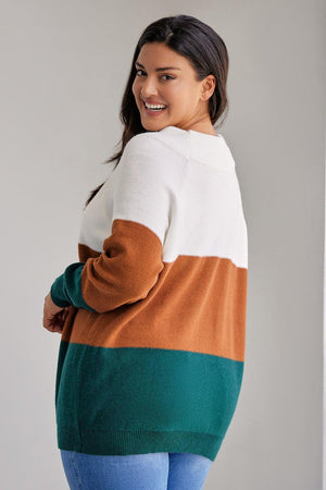 Make Me Snug Plus Size Color Block Sweater - MXSTUDIO.COM