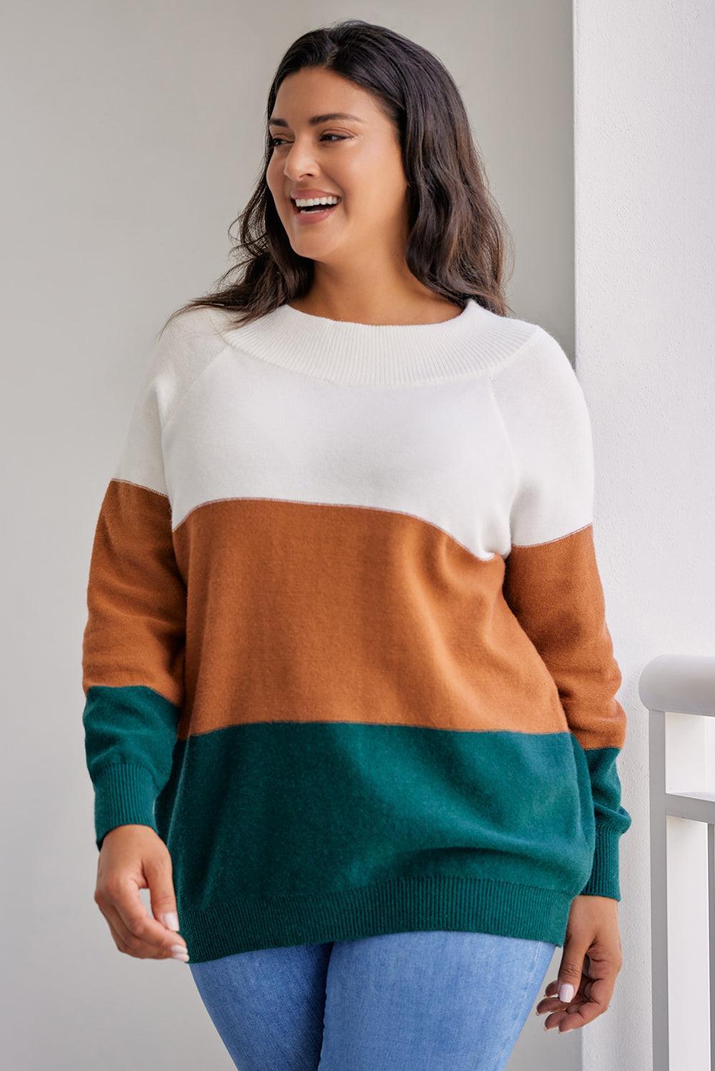 Make Me Snug Plus Size Color Block Sweater - MXSTUDIO.COM