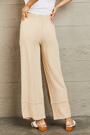 Mineral Wash Sand Women's Plus Size Wide Leg Pants - MXSTUDIO.COM