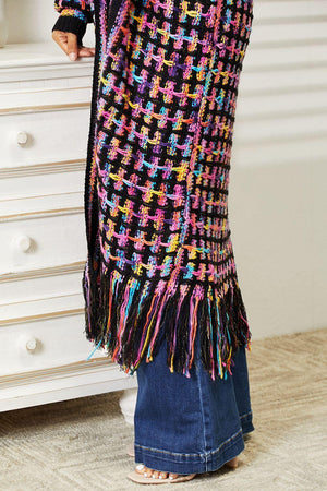 Multicolored Open Front Plus Size Fringe Cardigan - MXSTUDIO.COM