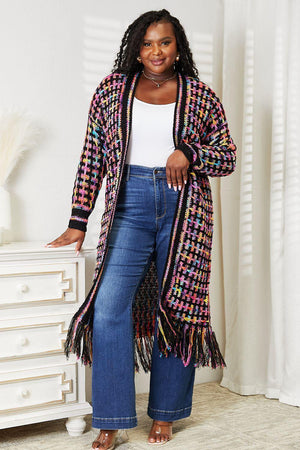 Multicolored Open Front Plus Size Fringe Cardigan - MXSTUDIO.COM