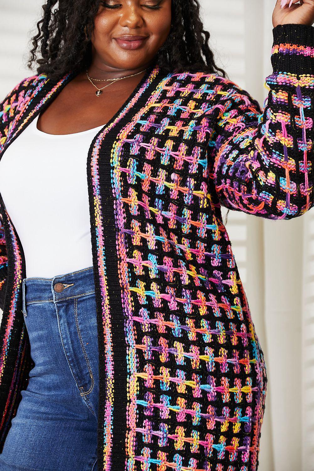 Multicolored Open Front Plus Size Fringe Cardigan - MXSTUDIO.COM