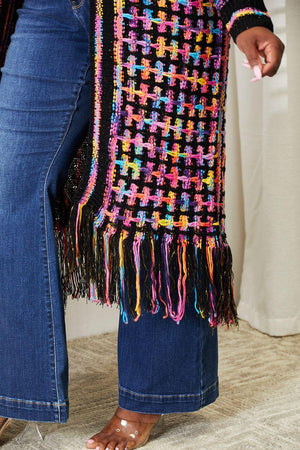 Multicolored Open Front Plus Size Fringe Cardigan - MXSTUDIO.COM