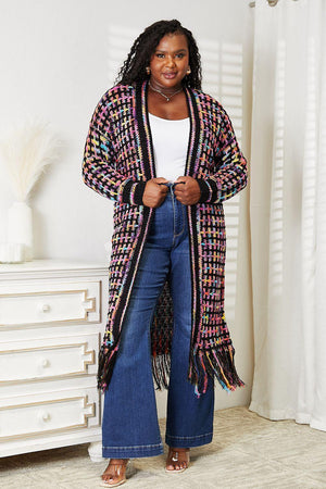 Multicolored Open Front Plus Size Fringe Cardigan - MXSTUDIO.COM