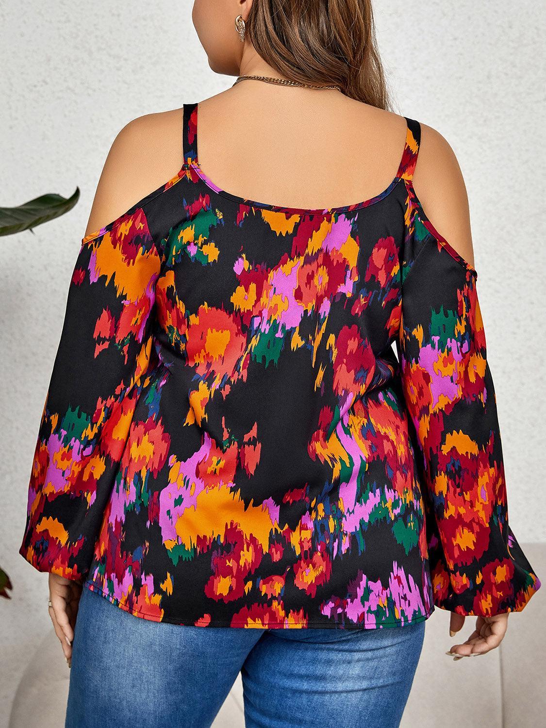 Multicolored Printed Plus Size Cold Shoulder Blouse - MXSTUDIO.COM