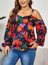 Multicolored Printed Plus Size Cold Shoulder Blouse - MXSTUDIO.COM