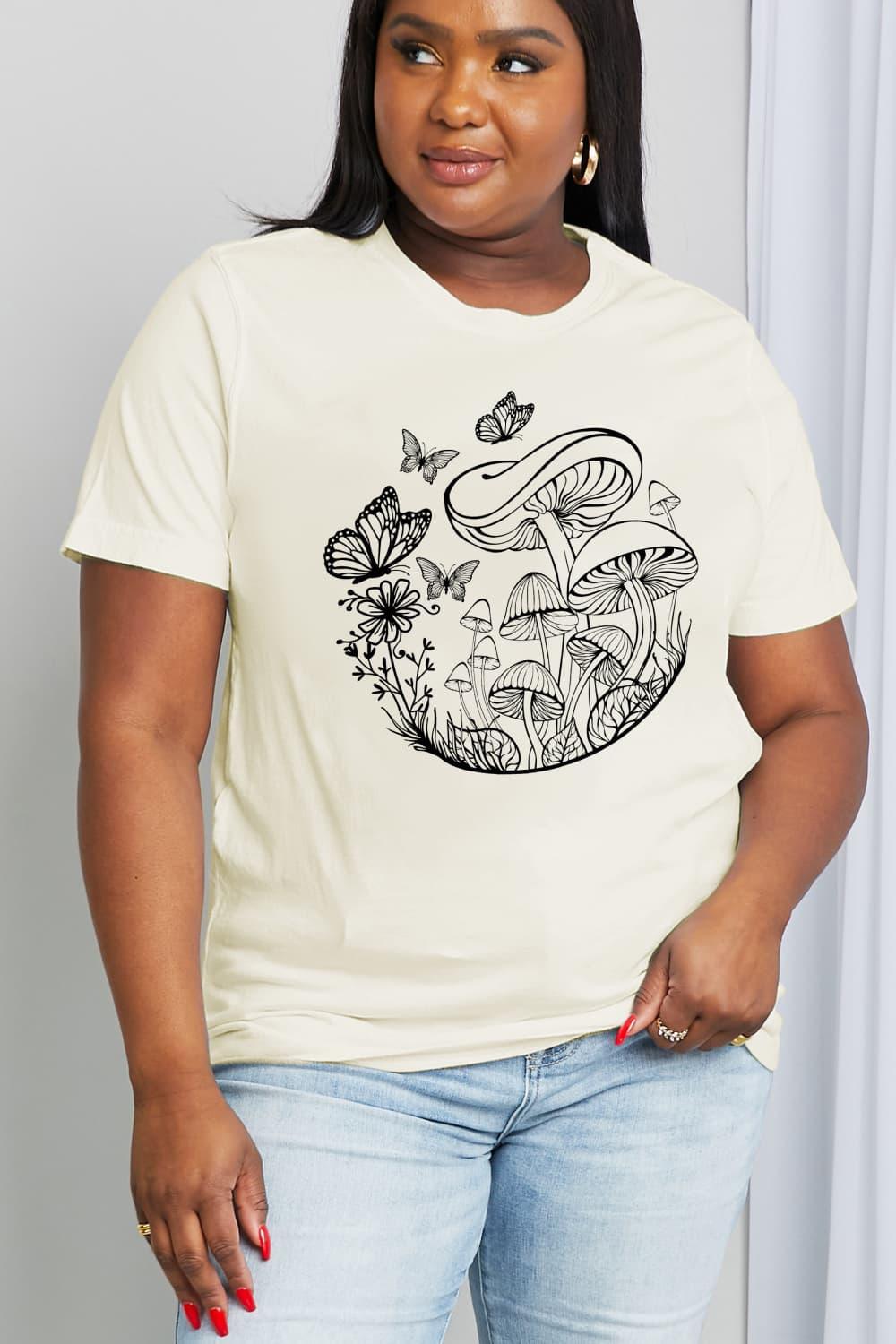 Mushroom And Butterfly Plus Size Tee - MXSTUDIO.COM