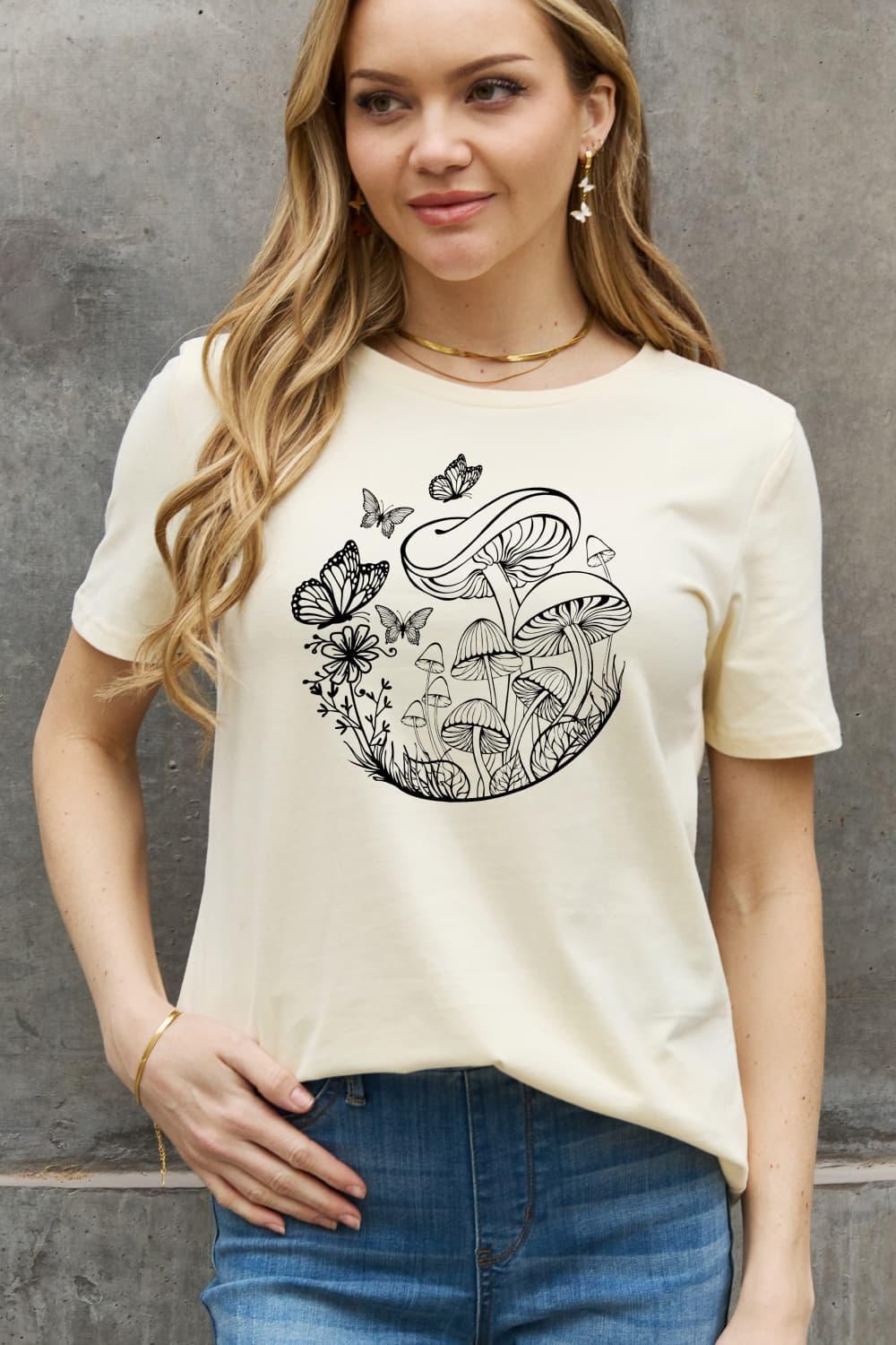 Mushroom And Butterfly Plus Size Tee - MXSTUDIO.COM