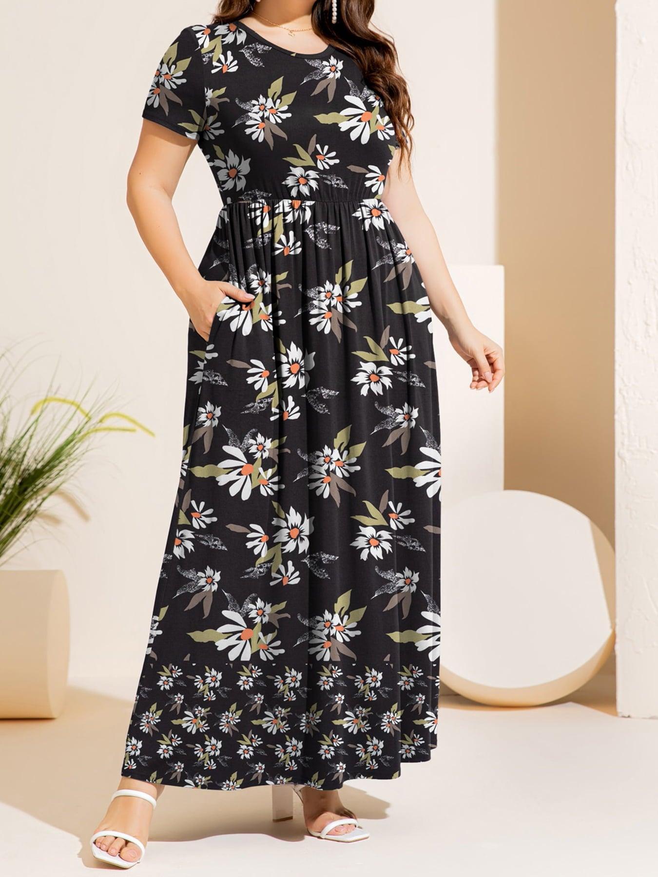 Nature Inspired Print Plus Size Short Sleeve Maxi Dress - MXSTUDIO.COM