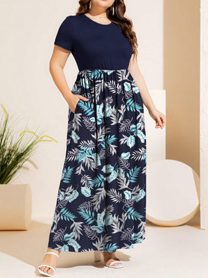 Nature Inspired Print Plus Size Short Sleeve Maxi Dress - MXSTUDIO.COM