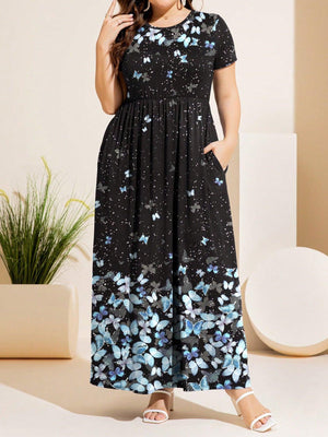 Nature Inspired Print Plus Size Short Sleeve Maxi Dress - MXSTUDIO.COM