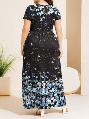 Nature Inspired Print Plus Size Short Sleeve Maxi Dress - MXSTUDIO.COM