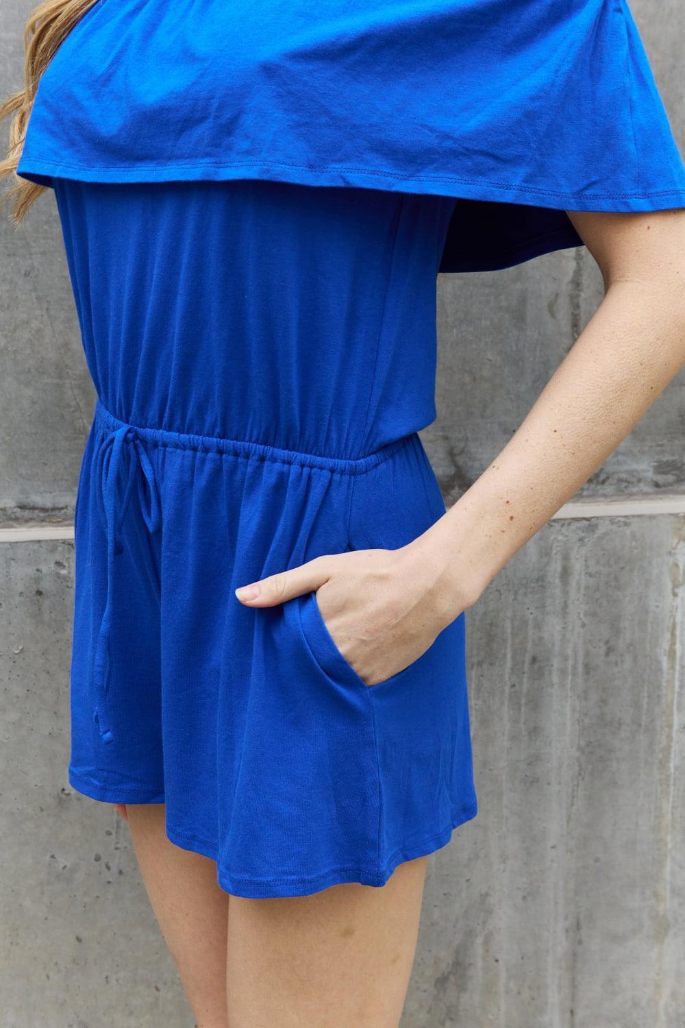 Off The Shoulder Plus Size Royal Blue Romper - MXSTUDIO.COM