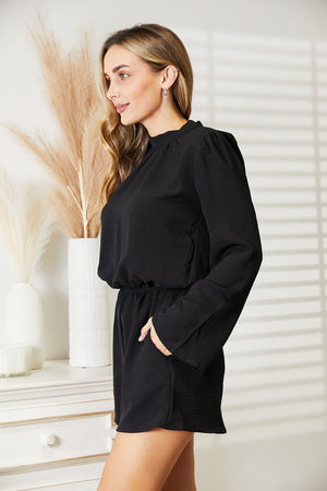 Open Back Plus Size Black Long Sleeve Romper - MXSTUDIO.COM