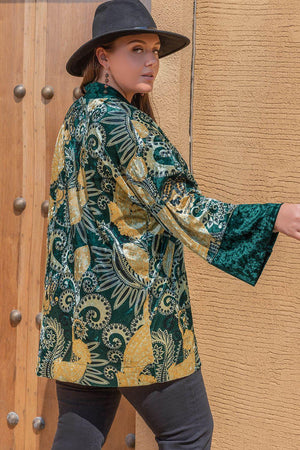 Open Front Bohemian Style Plus Size Green Cardigan - MXSTUDIO.COM