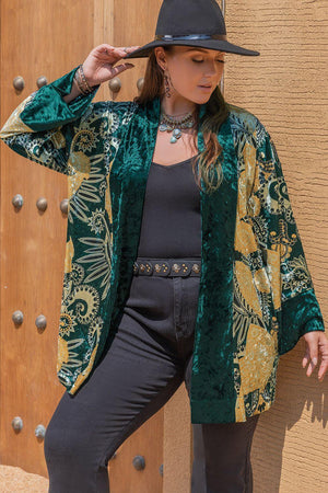 Open Front Bohemian Style Plus Size Green Cardigan - MXSTUDIO.COM