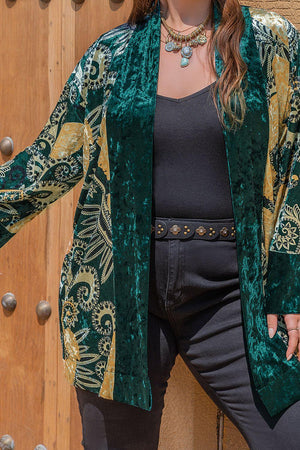 Open Front Bohemian Style Plus Size Green Cardigan - MXSTUDIO.COM