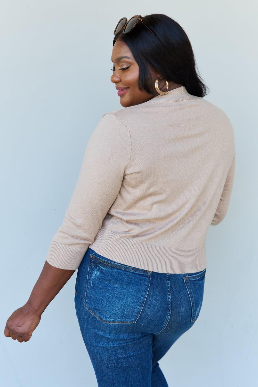 Open Front Khaki Plus Size Cropped Cardigan - MXSTUDIO.COM