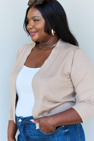 Open Front Khaki Plus Size Cropped Cardigan - MXSTUDIO.COM