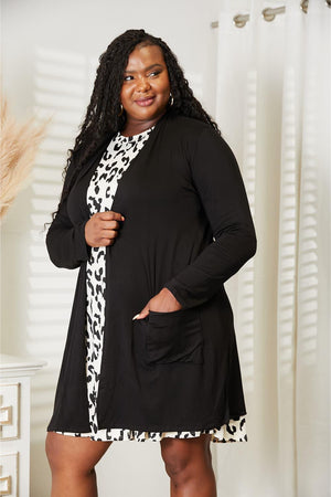 Open Front Longline Plus Size Black Cardigan - MXSTUDIO.COM