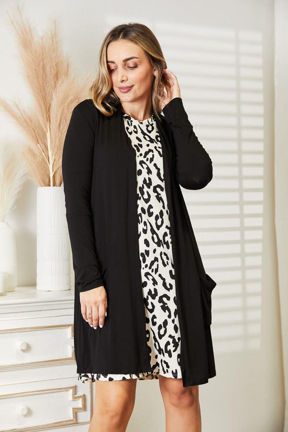 Open Front Longline Plus Size Black Cardigan - MXSTUDIO.COM