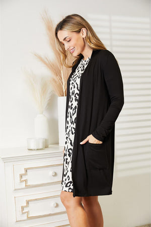 Open Front Longline Plus Size Black Cardigan - MXSTUDIO.COM