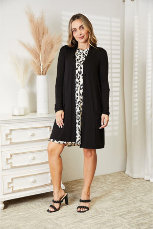 Open Front Longline Plus Size Black Cardigan - MXSTUDIO.COM