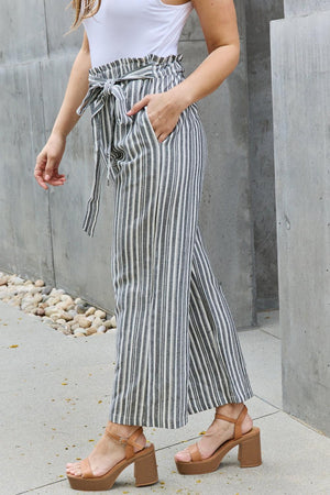 Open-Minded Striped Plus Size Paperbag Pants - MXSTUDIO.COM