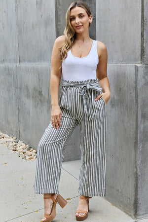 Open-Minded Striped Plus Size Paperbag Pants - MXSTUDIO.COM