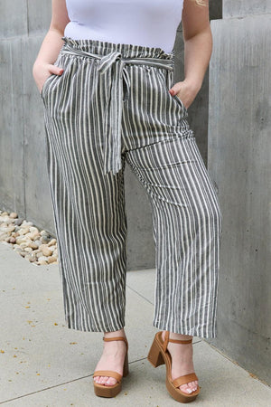 Open-Minded Striped Plus Size Paperbag Pants - MXSTUDIO.COM