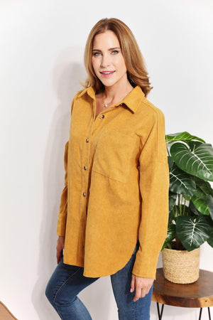 Oversized Mustard Corduroy Plus Size Tunic Shirt - MXSTUDIO.COM