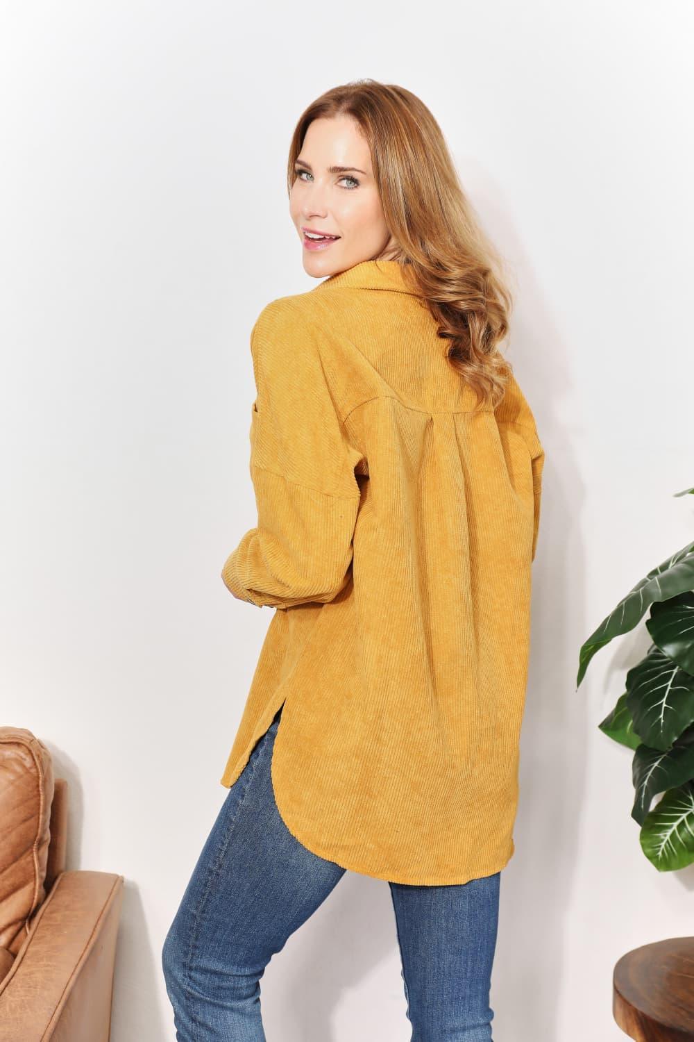 Oversized Mustard Corduroy Plus Size Tunic Shirt - MXSTUDIO.COM