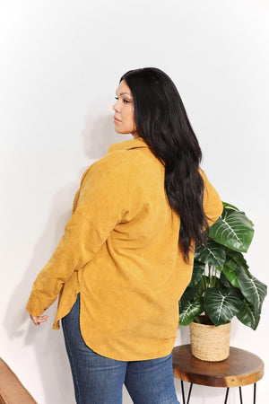 Oversized Mustard Corduroy Plus Size Tunic Shirt - MXSTUDIO.COM