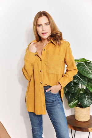 Oversized Mustard Corduroy Plus Size Tunic Shirt - MXSTUDIO.COM