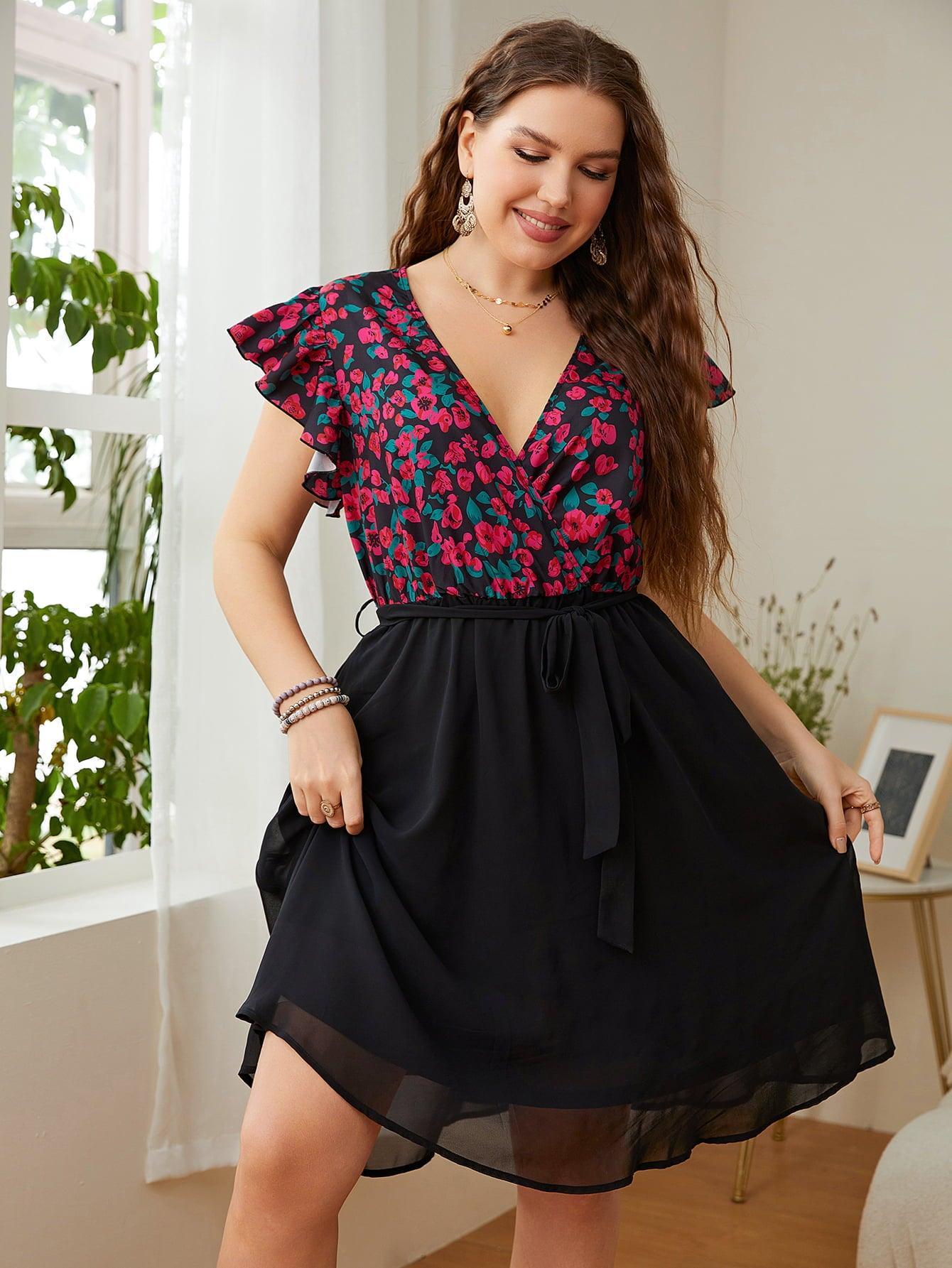 Overwhelming Freshness Plus Size Flutter Sleeve Dress - MXSTUDIO.COM