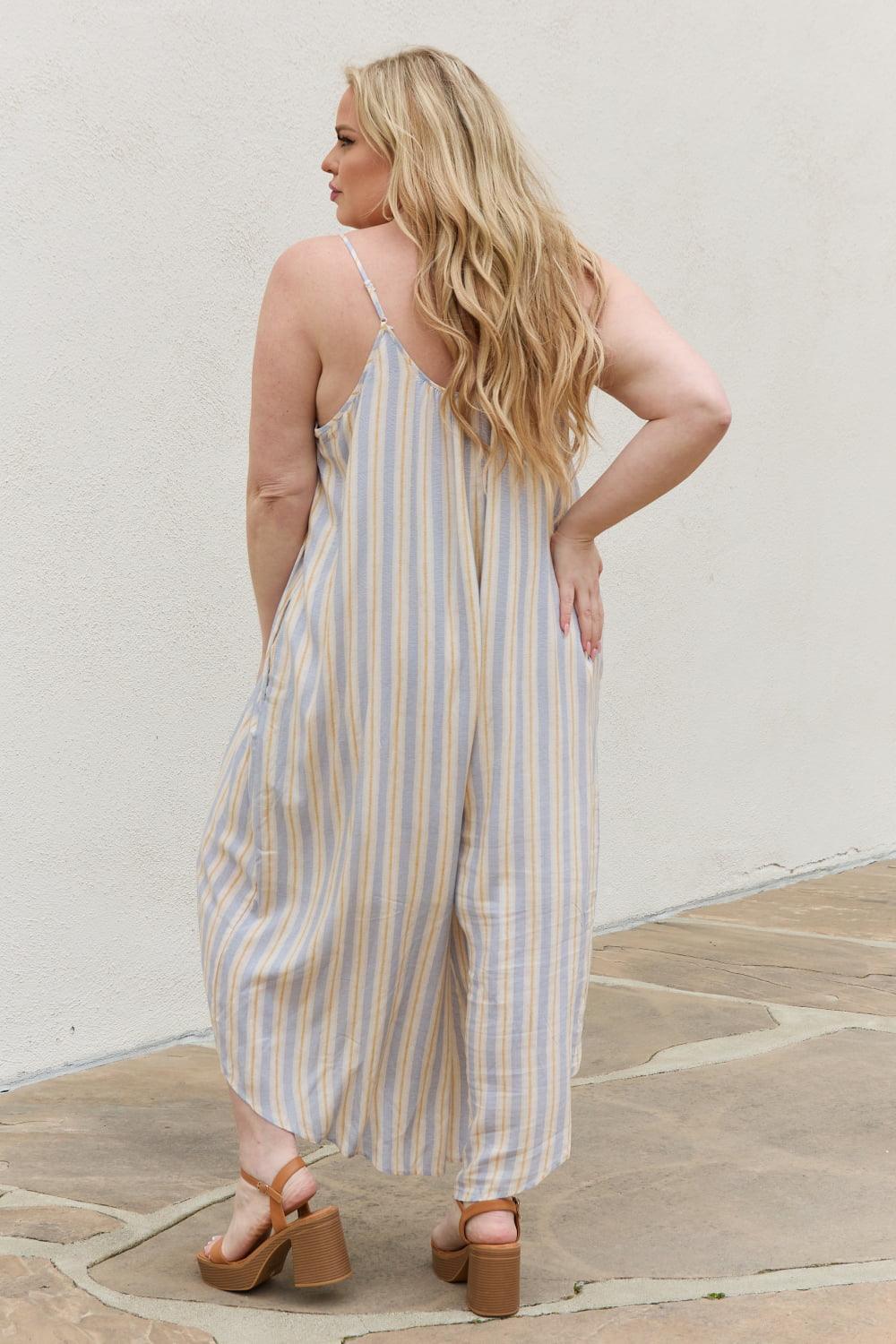 Own The Day Spaghetti Straps Plus Size Striped Jumpsuit - MXSTUDIO.COM